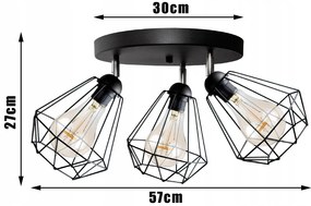 Glimex Diamond drót búrás állítható mennyezeti lámpa fekete 3x E27