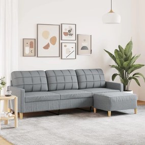 3 személyes világosszürke szövet kanapé lábtartóval 210 cm