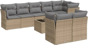 vidaXL 9 részes bézs polyrattan kerti ülőgarnitúra párnákkal