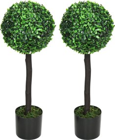 HOMCOM 2 db Dekoratív Műnövény Szett 60 cm Boxwood Gömbfák Virágcserepekben Műnövények Belső és Külső Dekorációhoz Ø20x60 cm Zöld | Aosom