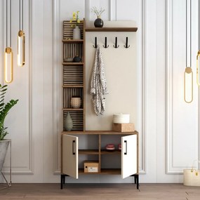 Faliakasztó cipőtartóval és polcokkal ViyanaWalnut and Cream