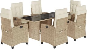 vidaXL 7 részes bézs polyrattan kerti étkezőgarnitúra párnákkal