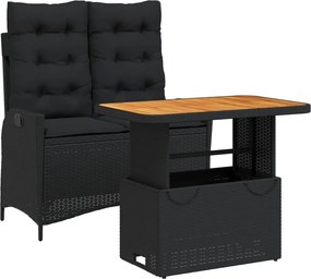 vidaXL 2 részes fekete polyrattan kerti étkezőgarnitúra párnával