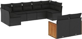 vidaXL 9 részes fekete polyrattan kerti ülőgarnitúra párnákkal