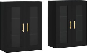 vidaXL 2 db fekete szerelt fa falra szerelhető szekrény