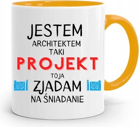 Sárga Építész Bögre Reggelire Ajándék fényképes nyomtatással