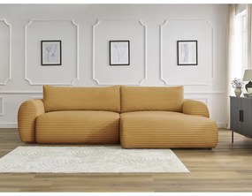Mustársárga kordbársony kinyitható sarokkanapé (jobb oldali) Lucien – Bobochic Paris