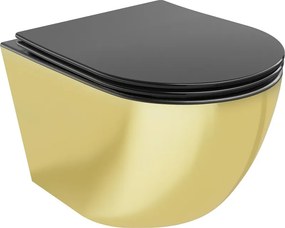Mexen Lena Rimless WC csésze lassan záródó slim duroplast üléssel, matt fekete/arany - 30224076