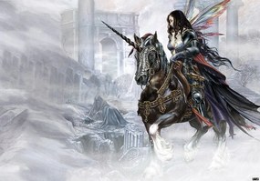 Flizelin fotótapéta 416x290 Tündér harcos egy harcoló unikornison