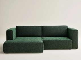 Sötétzöld zsenília kinyitható-tárolóhelyes sarokkanapé (bal oldali-heverő résszel) Velto – Maison de Rêve