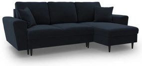 Sötétkék bársony kinyitható tárolóhelyes sarokkanapé Kyoto – Cosmopolitan Design