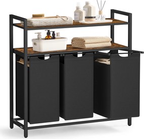 Szennyesszortírozó, szennyeskosár 3 kihúzható és kivehető zsákkal, 3 × 40 L, barna és fekete