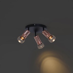 Kerek mennyezeti spotlámpa sötét bronz kerek 3-lámpás állítható - Veerle