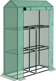 Outsunny Üvegház Polcokkal, Felgombolható Ajtóval - Téltűrő Acélvázas Üvegház, Üvegház Erkélyre, Kertbe, Paradicsom Ház UV Védelemmel 100x40x150cm Zöl