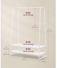 Ruhaáállvány, kabátoknak, ruháknak, cipőknek, felhőfehér és matt fehér, 100x45x160cm