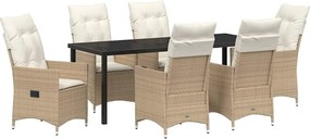 vidaXL Kert étkező szett párnával 7 pcs Bézs polirattan