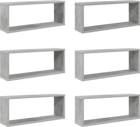 vidaXL 6 db betonszürke szerelt fa négyszögű fali polc 60 x 15 x 23 cm