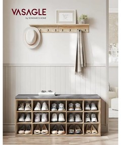 VASAGLE Cipőtartó pad, cipőpolc ülőfelülettel, 30×105×48 cm, türkizbarna–szürke