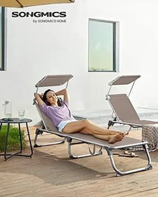 Napozóágy, napernyővel, állítható háttámlával, összecsukható, 55 x 193 x 31 cm, terhelhetőség 150 kg, bézs