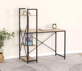 Polcos íróasztal / számítógépasztal 100×52 cm, masszív fém vázzal, fekete–sonoma tölgy – Intenso Home