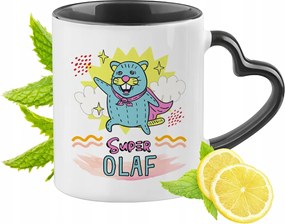 Fekete bögre szív alakú füllel Olaf számára Ideális Ajándék