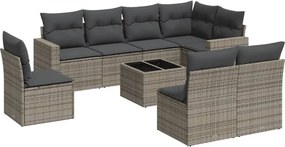 vidaXL 9 részes szürke polyrattan kerti ülőgarnitúra párnákkal