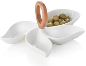 Fehér porcelán-bambusz szervírozó szervírozó készlet – Brandani
