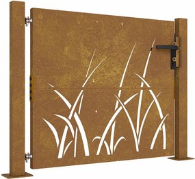 vidaXL Corten acél kerti kapu 100x100 cm, fűmintás