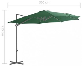 zöld konzolos kerti napernyő acélrúddal 300 cm