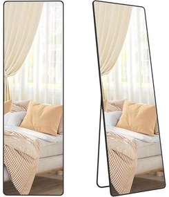 Álló tükör, teljes alakos tükör, 50 x 160 cm,  alumíniumötvözet váz, edzett üveg, fekete