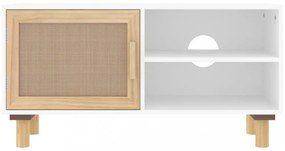 fehér tömör fenyő és természetes rattan TV-szekrény 80x30x40 cm