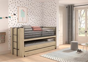 Natúr színű emeletes gyerekágy íróasztallal, kihúzható pótággyal, ágyráccsal 90x200 cm Sam – Vipack