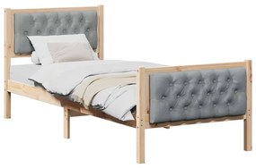 Ágykeret fejtámlával Világosszürke 75 x 190 cm Tömör fenyőfa