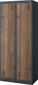 L típusú, négyrekeszes szociális ruhaszekrény, antracit/dió, 800x1850x450 mm: JULIA Eco Design