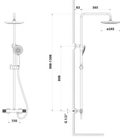Sapho - SOLARIS matt fekete zuhanyszett csapteleppel