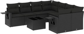 vidaXL 9 részes fekete polyrattan kerti ülőgarnitúra párnákkal