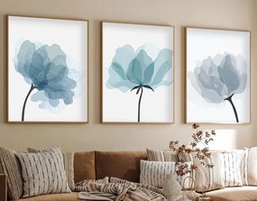 Falikép szett, 3 db, virágok, kék - fekete, 50x70 cm - TRIO
