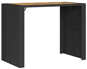 fekete polyrattan kerti bárasztal akácfa lappal 145x80x110 cm