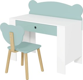 AIYAPLAY Gyerek Íróasztal Szett Székkel, Tanuló Asztal Fiókkal, Medve Alakú Háttámla, 3-8 Éveseknek, Zöld | Aosom