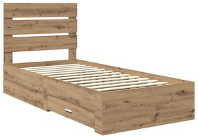 vidaXL Ágykeret fiókkal fejtámlával Artisan tölgy 90 x 190 cm Faanyag