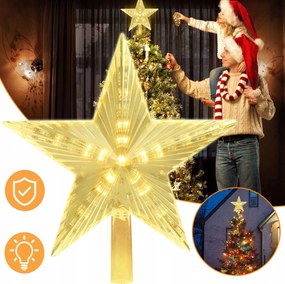 Karácsonyfadísz Csillag Arany 21 CM Led Karácsonyfadísz