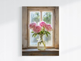 Poszter Ablak Dekoráció Váza Virágok Bazsarózsa Csokor 60x80