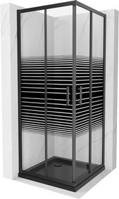 Mexen Rio, szögletes zuhanykabin 90(ajtó)x90(ajtó)x190 cm, 5mm átlátszó üvegcsíkos minta, fekete profil + fekete SLIM zuhanytálca, 860-090-090-70-20-…