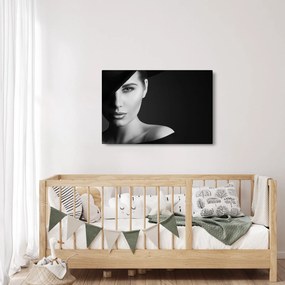 Kép - fekete-fehér portré egy kalapos nőről (90x60 cm)