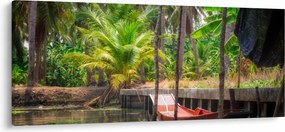 Kép - Fából készült hajó a csatornán, Thaiföld (120x50 cm)