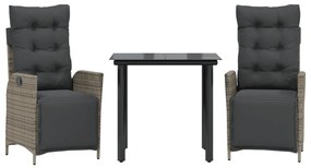 vidaXL 3 részes szürke polyrattan kerti étkezőgarnitúra párnával