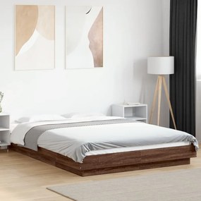 barna tölgyszínű szerelt fa ágykeret LED-del 135 x 190 cm