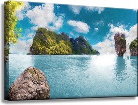 Vászonkép Olajművészet Szikla Víz Hegyek 60x40 cm Ideális ajándék