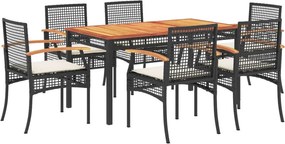 vidaXL 7 részes fekete polyrattan kerti étkezőgarnitúra párnával