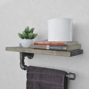 Fali polc törölközőtartóval BORURAF 16x40 cm fenyő/fekete